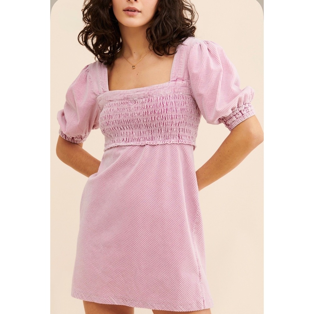 Free People Corduroy Smocked Moon Flower Mini Dress | Large